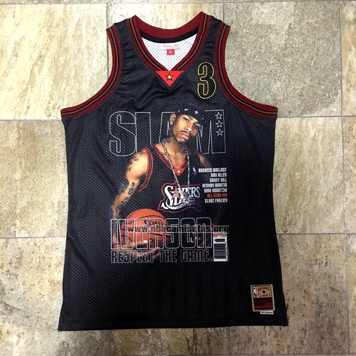 Camiseta Philadelphia 76ers Allen Iverson Slam NO 3 Retro Negro